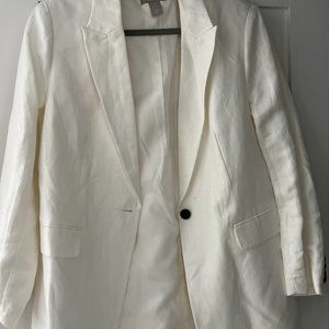 H&M, Linen Blazer, White with Black Button